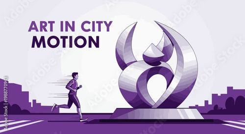 Urban Runner and Abstract Sculpture Illustrate Artistic Expression in a Modern Cityscape