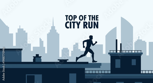 Urban Runner Silhouetted Against City Skyline Capturing Movement and Athleticism Displayed