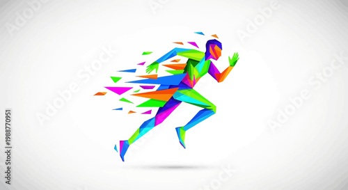 Vibrant Geometric Runner In Motion Depicting Energy, Speed, And Athleticism