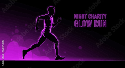 Vibrant Neon Illuminated Runner Silhouette for Charity Night Glow Run Promotion