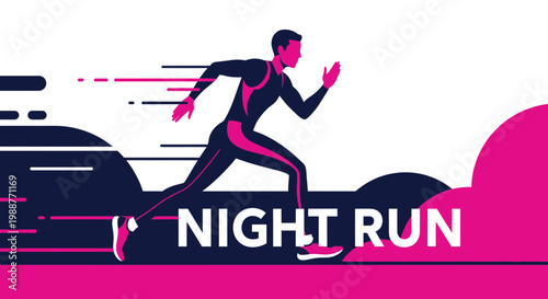 Vibrant Night Run Illustration Depicting a Person Running With Dynamic Colors and Stylish Design