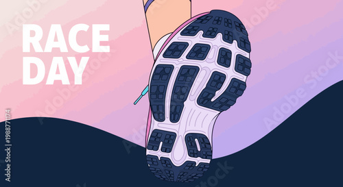 Vibrant Illustrated Depiction Of Running Shoe And Text Announcing Race Day Event