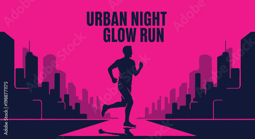 Vibrant Night Run Concept Depicting Urban Silhouette and Glowing Atmosphere