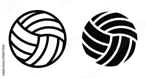 Volleyball ball icon set with outline and solid silhouette styles for sports equipment design team competition and athletic game symbols