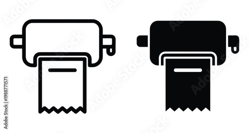 Paper towel dispenser icon set with outline and solid glyph styles for bathroom hygiene sanitation and public restroom facility signage