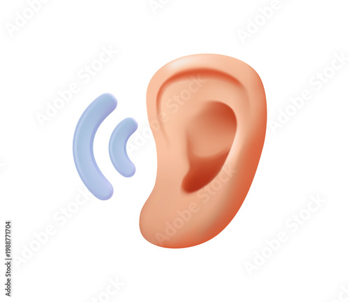 Human ear 3D icon, anatomy icon. Hearing organ structure, acoustic science and healthcare vector infographic. Body part, human organ 3D icon, ear, hear volume, health care. Audio, sound