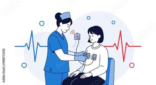 Nurse Attaching ECG Electrodes to Patient for Heart Monitoring