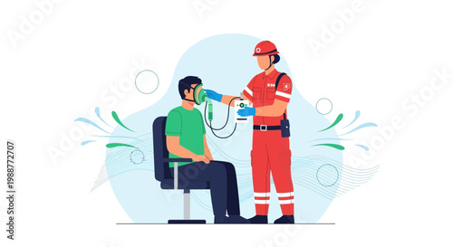 Paramedic Administering Oxygen Therapy to Patient with Mask
