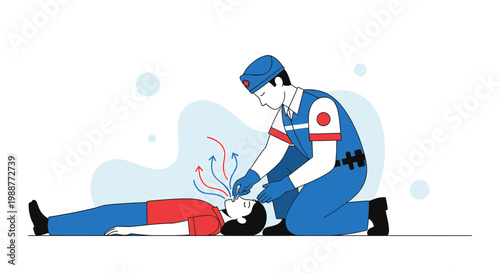 Paramedic Performing CPR on Unconscious Person Lying Down, First Aid Concept
