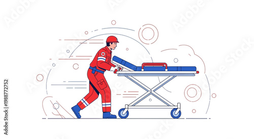 Paramedic pushing a stretcher, emergency medical services, urgent care, medical transport