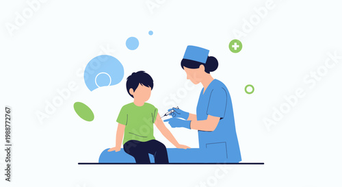 Pediatrician administering vaccine injection to a child, healthcare concept