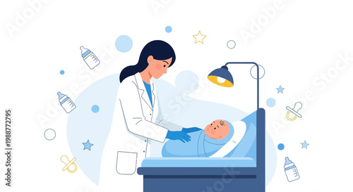 Pediatrician examining newborn baby in incubator, medical care for infant