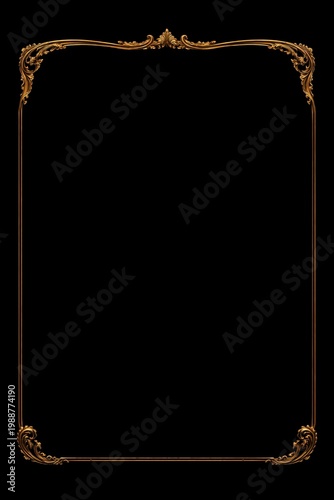 Elegant gold vintage frame with ornament on black background in Victorian style for text or image decoration