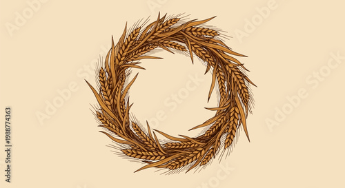 Wheat wreath on beige background.