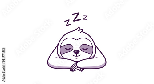 A cute cartoon sloth sleeping peacefully.