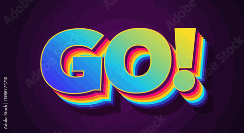 Vibrant Text Featuring The Word Go With A Colorful Gradient And Shadow Effect