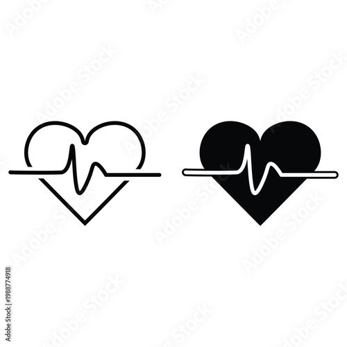 Heartbeat graphic with two hearts and electrocardiogram line, health icon