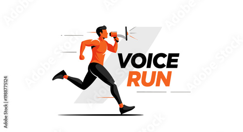 Voice Run: An Illustration of Running with Megaphone, Perfect for Advertising and Promotion