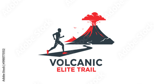 Volcanic Elite Trail Runner Silhouette Against Exploding Mountain Logo Design