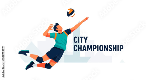 Volleyball Action Depicting Player Spiking Ball During City Championship Event