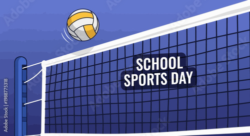 Volleyball Action Depicted in a School Sports Day Illustration in Graphic Style