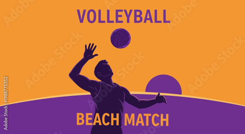 Volleyball Action Depicted in Vector Art Illustrating Beach Match at Sunset No Overuse