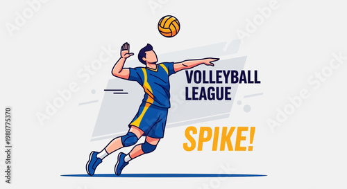 Volleyball Action Illustration: Athlete Spiking the Ball in a Dynamic League Display