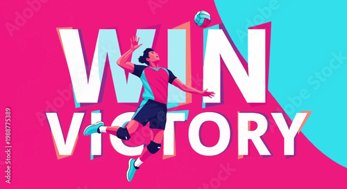 Volleyball Action: Dynamic Illustration of Player Spiking the Ball in Vibrant Colors