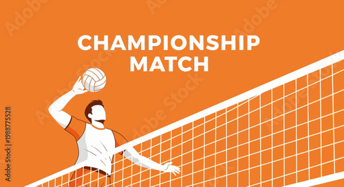 Volleyball Championship Match Illustration Depicting Athlete Action Against Orange Background
