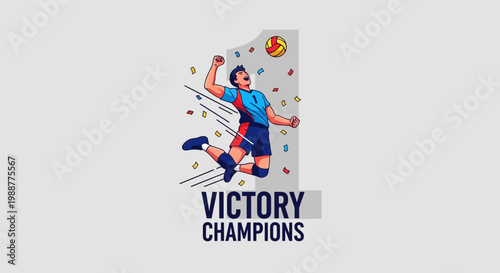 Volleyball Player Celebrating Victory With Ball And Confetti In An Energetic Design