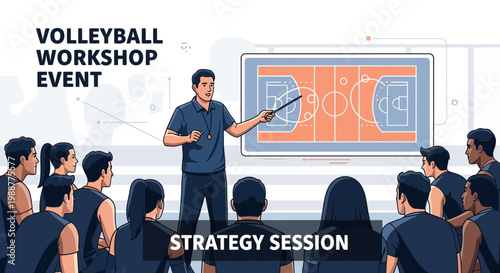 Volleyball Coaching Session Illustrated, Strategy Discussion on Tactics for Team Competition