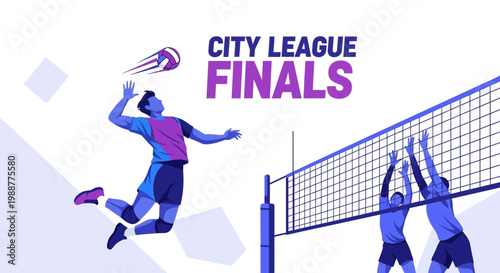 Volleyball Finals: Dynamic Action Illustration Showcasing City League Competition Intensity
