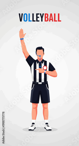 Volleyball Referee Signaling Fault With Upraised Hand Indicating A Specific Rule Infraction