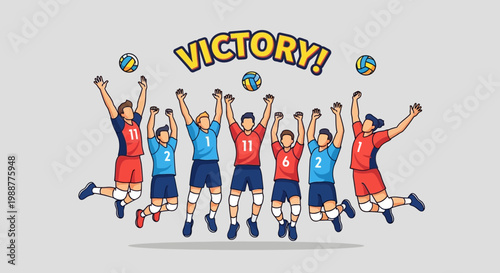 Volleyball Team Celebrating A Triumph With Jubilant Leaps
