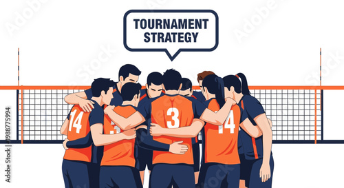 Volleyball Team Discussing Tournament Strategy and Planning Victory Over Competition for Success
