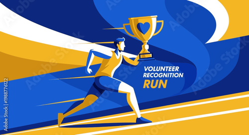 Volunteer Runner Holding Trophy in Celebration of Victory and Achievements in a Race