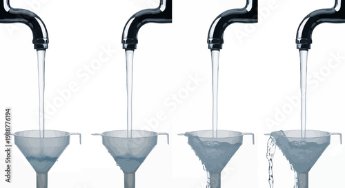 Water Flow Progression Through Funnels Showing Saturation Levels