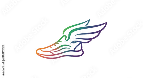 Winged Running Shoe Emblem: Symbolizing Swift Movement and Athletic Prowess in Vibrant Colors