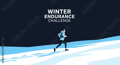 Winter Endurance Challenge: Silhouette Athlete Running Uphill on Snowy Landscape
