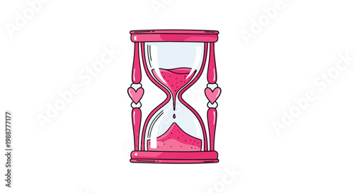 A pink hourglass with hearts on the sides.
