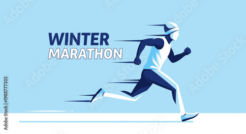 Winter Marathon Runner in Motion with Speed Lines, Active Lifestyle and Sportive Competition