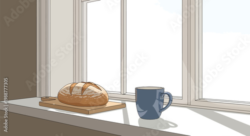 Still life with bread and coffee.