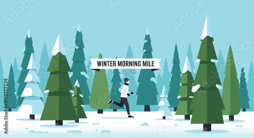 Winter Morning Run in Snowy Forest Depicting Healthy Lifestyle and Energetic Activity