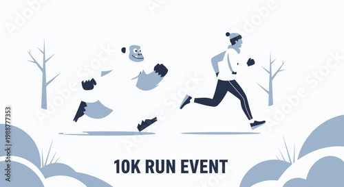 Winter Run Event Featuring A Man And A Yeti Engaging In Athletic Competition