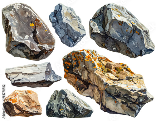 Rough multicolored rocks cluster with varied textures and weathered surfaces