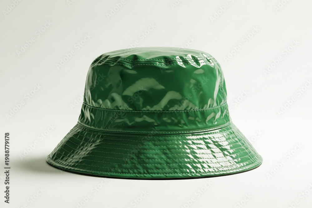 Fototapeta premium Glossy Green Bucket Hat Fashion, Modern Stylish Streetwear AccessoryWhy this is strong:
