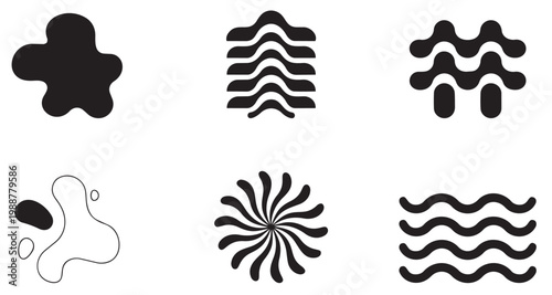 Abstract Wave and Star Shape Icons Collection Minimal Black Design Elements