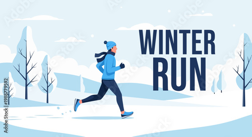 Winter Runner Embarks on a Snowy Exercise in a Crisp and Cold Landscape