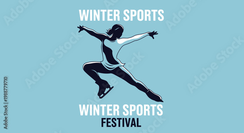 Winter Sports Festival Featuring Ice Skating Silhouette in Stylish Modern Design