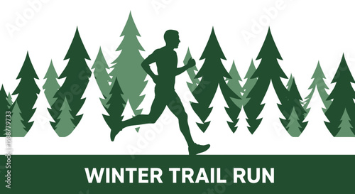 Winter Trail Run Illustration Depicting Athlete Silhouette Amidst Forest Scenery